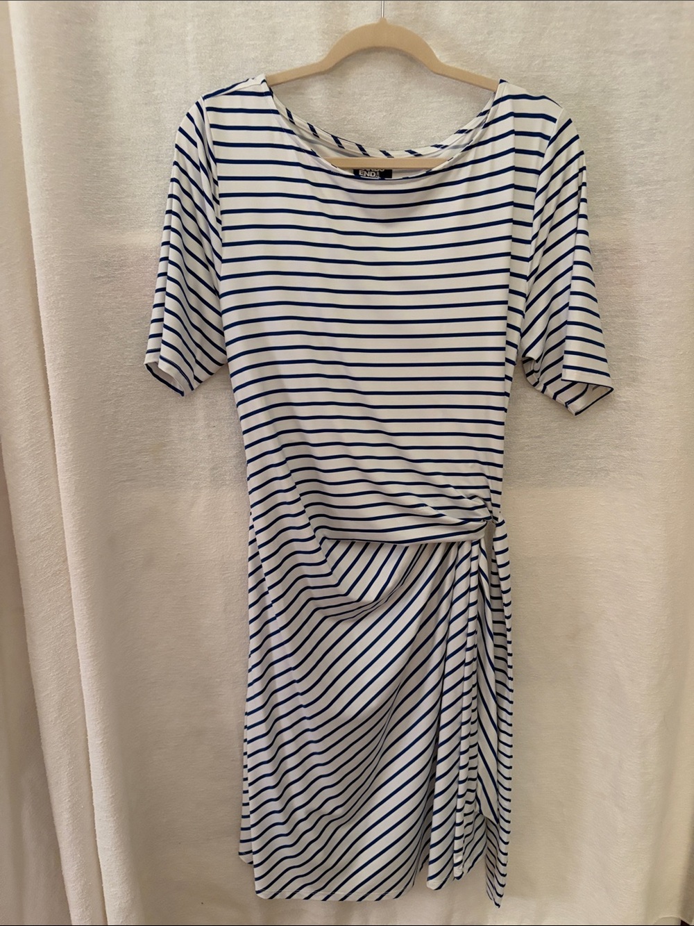 Lands' End Navy and White Striped Midi Dress with Side Tie